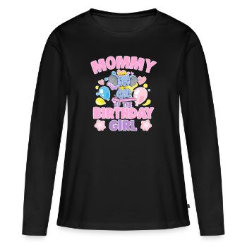 Maman de la fête de famille éléphant fille d’anniversaire - T-shirt manches longues Premium bio Femme - noir - Devant - Julia (174cm)