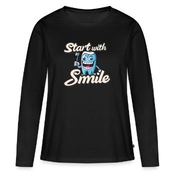 Start With Smile - Women's Premium Organic Long Sleeve Shirt - black - Front - Julia (174cm)