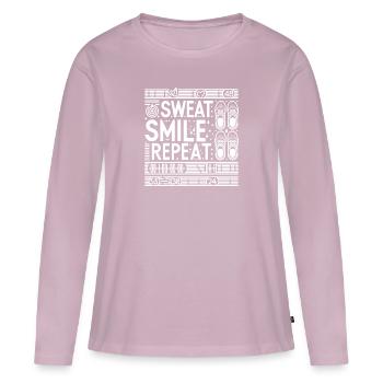 Sweat Smile Répéter - T-shirt manches longues Premium bio Femme - rose poudré - Devant - Julia (174cm)