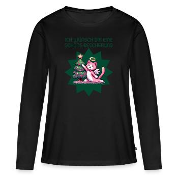 20231017 kitten bescherung Zeichenfläche 1 - Frauen Premium Bio Langarmshirt - Schwarz - Vorne - Julia (174cm)