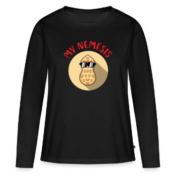 Cacahuète My Nemesis - Sensibilisation aux allergies alimentaires Cacahuète - T-shirt manches longues Premium bio Femme - noir - Devant - Julia (174cm)