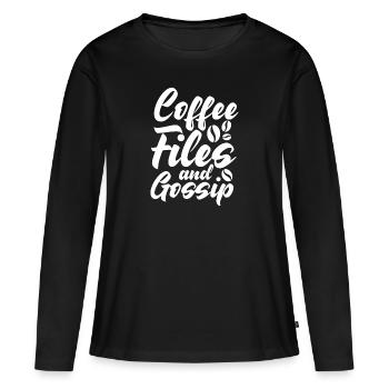 Dossiers de café et potins RH - T-shirt manches longues Premium bio Femme - noir - Devant - Julia (174cm)