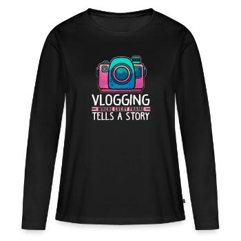 Vlogging où chaque image raconte une histoire - T-shirt manches longues Premium bio Femme - noir - Devant - Julia (174cm)