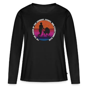 Reine du linge, de la vaisselle et de tout le reste - T-shirt manches longues Premium bio Femme - noir - Devant - Julia (174cm)