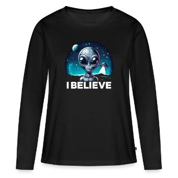 Drôle Alien Alien Croire - T-shirt manches longues Premium bio Femme - noir - Devant - Julia (174cm)