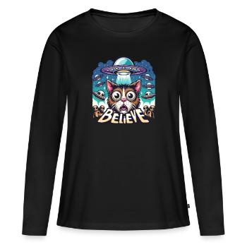 Drôle Alien Alien Croire - T-shirt manches longues Premium bio Femme - noir - Devant - Julia (174cm)