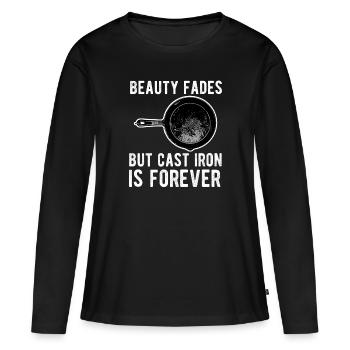Poêle en fonte Lover Friture Poêle Drôle De Cuisson - T-shirt manches longues Premium bio Femme - noir - Devant - Julia (174cm)
