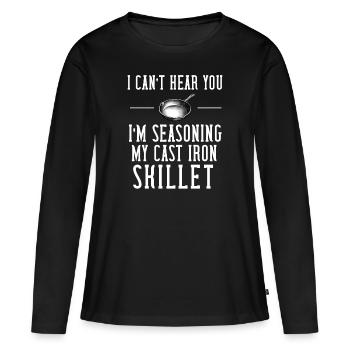 Poêle en fonte Lover Friture Poêle Drôle De Cuisson - T-shirt manches longues Premium bio Femme - noir - Devant - Julia (174cm)
