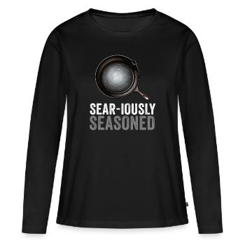 Poêle en fonte Lover Friture Poêle Drôle De Cuisson - T-shirt manches longues Premium bio Femme - noir - Devant - Julia (174cm)
