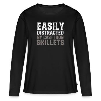 Poêle en fonte Lover Friture Poêle Drôle De Cuisson - T-shirt manches longues Premium bio Femme - noir - Devant - Julia (174cm)