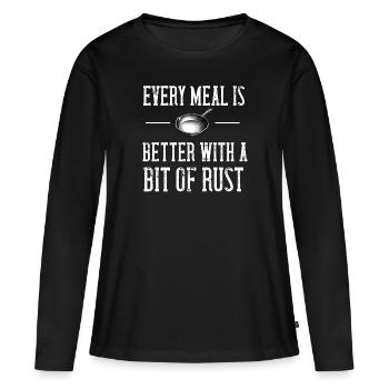 Poêle en fonte Lover Friture Poêle Drôle De Cuisson - T-shirt manches longues Premium bio Femme - noir - Devant - Julia (174cm)