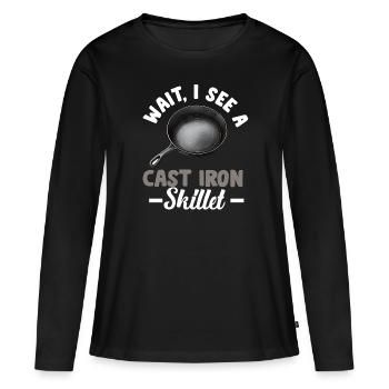 Poêle en fonte Lover Friture Poêle Drôle De Cuisson - T-shirt manches longues Premium bio Femme - noir - Devant - Julia (174cm)