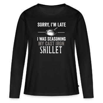 Poêle en fonte Lover Friture Poêle Drôle De Cuisson - T-shirt manches longues Premium bio Femme - noir - Devant - Julia (174cm)