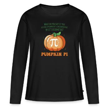 Tarte à la citrouille Pi professeur de mathématiques Haloween Thanksgiving - T-shirt manches longues Premium bio Femme - noir - Devant - Julia (174cm)
