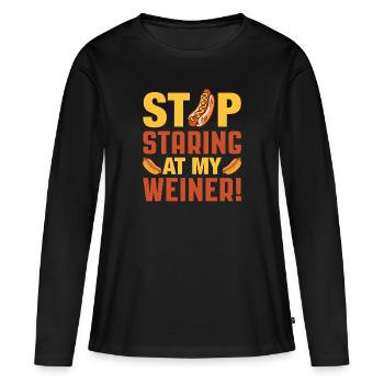 Hot Dog! Starr nicht auf mein WIener! - Frauen Premium Bio Langarmshirt - Schwarz - Vorne - Julia (174cm)