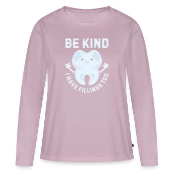 Dentiste, soyez prêt ! - T-shirt manches longues Premium bio Femme - rose poudré - Devant - Julia (174cm)
