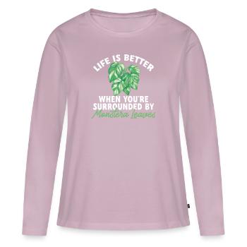 Monstera Deliciosa Albo Plante d’intérieur botanique - T-shirt manches longues Premium bio Femme - rose poudré - Devant - Julia (174cm)