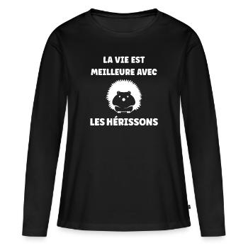 Hérisson - T-shirt manches longues Premium bio Femme - noir - Devant - Julia (174cm)