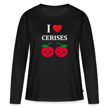 cerises - T-shirt manches longues Premium bio Femme - noir - Devant - Julia (174cm)