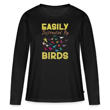 Facilement distrait par les oiseaux Amateur d’oiseaux - T-shirt manches longues Premium bio Femme - noir - Devant - Julia (174cm)