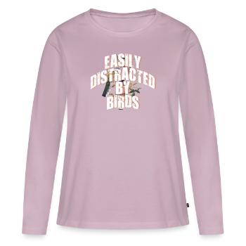 Facilement distrait par les oiseaux Amateur d’oiseaux - T-shirt manches longues Premium bio Femme - rose poudré - Devant - Julia (174cm)