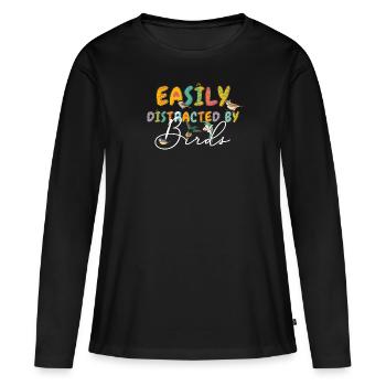 Facilement distrait par les oiseaux Amateur d’oiseaux - T-shirt manches longues Premium bio Femme - noir - Devant - Julia (174cm)