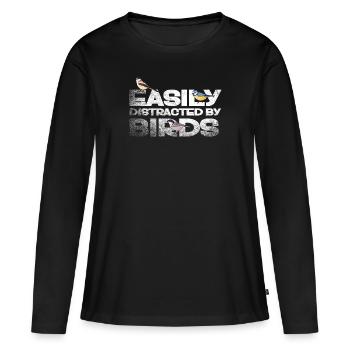 Facilement distrait par les oiseaux Amateur d’oiseaux - T-shirt manches longues Premium bio Femme - noir - Devant - Julia (174cm)