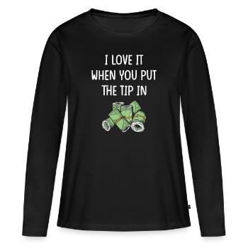 Trinkgeld Tip Kellner Service Kaffeekasse - Frauen Premium Bio Langarmshirt - Schwarz - Vorne - Julia (174cm)