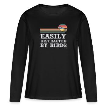 Facilement distrait par les oiseaux Amateur d’oiseaux - T-shirt manches longues Premium bio Femme - noir - Devant - Julia (174cm)