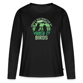 Facilement distrait par les oiseaux Amateur d’oiseaux - T-shirt manches longues Premium bio Femme - noir - Devant - Julia (174cm)