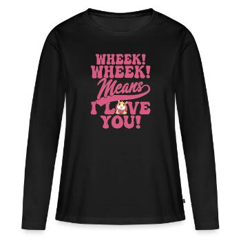 Ouf ! Ouf ! C’est dire que je t’aime ! Cavy amant Guniea - T-shirt manches longues Premium bio Femme - noir - Devant - Julia (174cm)
