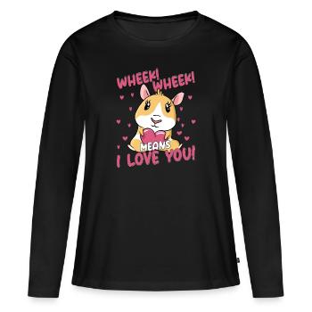 Ouf ! Ouf ! C’est dire que je t’aime ! Rongeur Cochon d’Inde - T-shirt manches longues Premium bio Femme - noir - Devant - Julia (174cm)