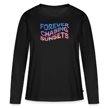 Für immer auf der Jagd nach Sonnenuntergängen Retro-Sommerurlaub - Frauen Premium Bio Langarmshirt - Schwarz - Vorne - Julia (174cm)