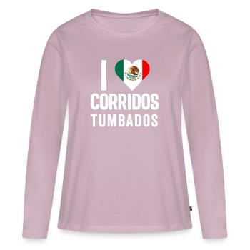 Corridos Belicos Tumbados Merch Camiseta Música - T-shirt manches longues Premium bio Femme - rose poudré - Devant - Julia (174cm)