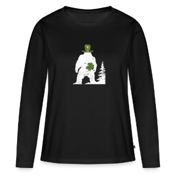 Irish Bigfoot Sasquatch Shamrock Funny - Women's Premium Organic Long Sleeve Shirt - black - Front - Julia (174cm)