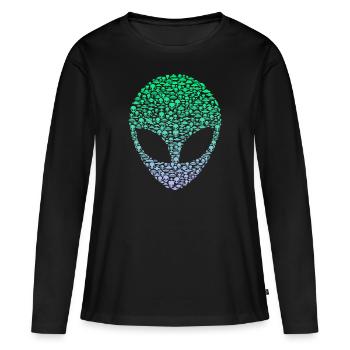 Tête extraterrestre d’OVNI martien extraterrestre - T-shirt manches longues Premium bio Femme - noir - Devant - Julia (174cm)