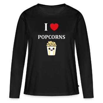 i love popcorn - T-shirt manches longues Premium bio Femme - noir - Devant - Julia (174cm)