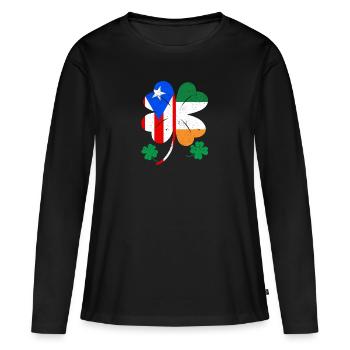 Drapeau portoricain irlandais trèfle d’Irlande - T-shirt manches longues Premium bio Femme - noir - Devant - Julia (174cm)