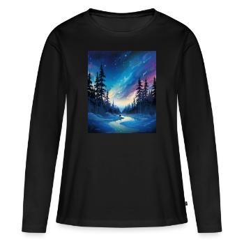 Vikings : nuit polaire glaciale avec aurores boréales - T-shirt manches longues Premium bio Femme - noir - Devant - Julia (174cm)