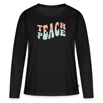 Teach Peace Word Game Groovy Hippie Teacher - Frauen Premium Bio Langarmshirt - Schwarz - Vorne - Julia (174cm)