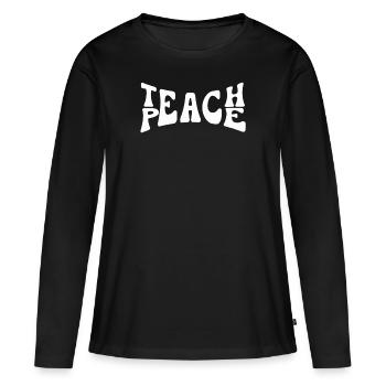 Enseigner la paix Jeu de mots Groovy Hippie Enseignant - T-shirt manches longues Premium bio Femme - noir - Devant - Julia (174cm)