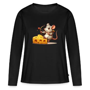 Ratten-Amor-Käse-Herz-Valentinstag-Nagetier - Frauen Premium Bio Langarmshirt - Schwarz - Vorne - Julia (174cm)