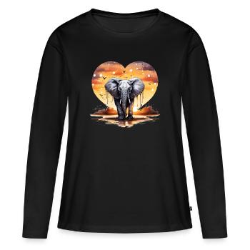 Elefantenherzohren Valentinstag Safari Romantik - Frauen Premium Bio Langarmshirt - Schwarz - Vorne - Julia (174cm)