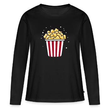 Humour pot de popcorn - T-shirt manches longues Premium bio Femme - noir - Devant - Julia (174cm)