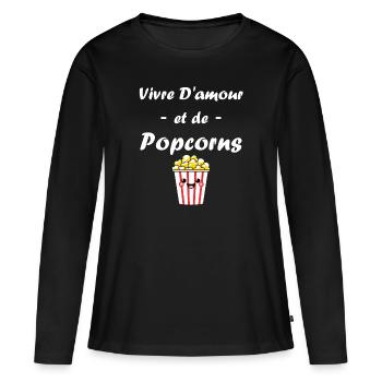 Humour pot de popcorn - T-shirt manches longues Premium bio Femme - noir - Devant - Julia (174cm)