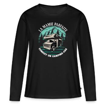 Mamie Camping-Car Grand Mère Camping Cadeau Mamie - T-shirt manches longues Premium bio Femme - noir - Devant - Julia (174cm)