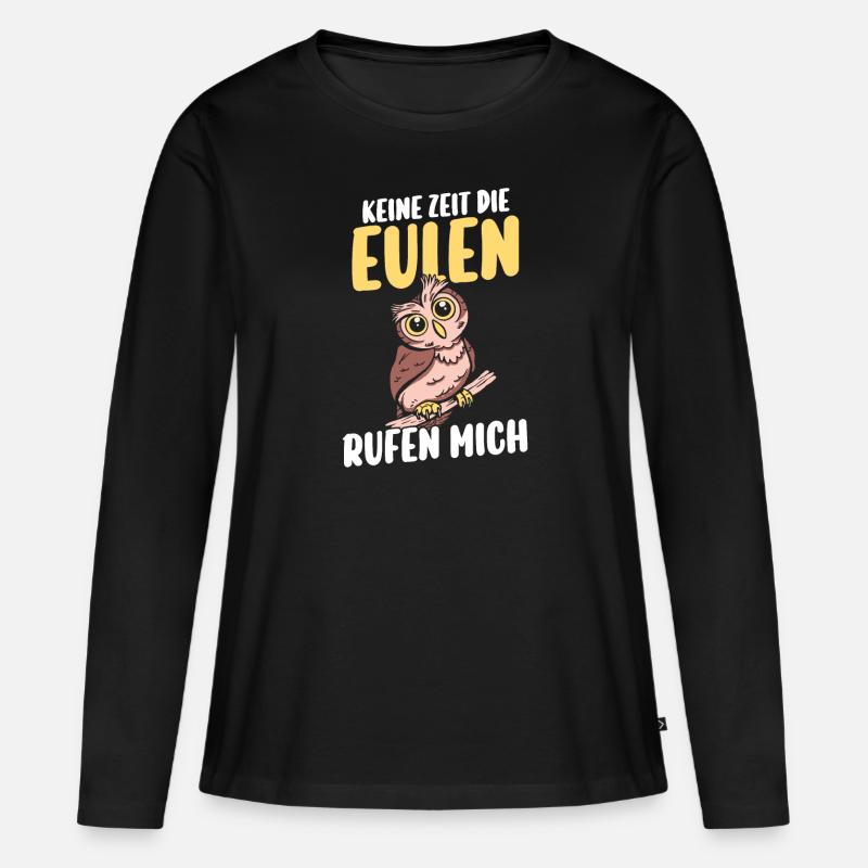 Eulen - Frauen Premium Bio Langarmshirt - Schwarz