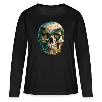 Ciel rustique crâne T Shirt Smoky Mountain - T-shirt manches longues Premium bio Femme - noir - Devant - Julia (174cm)
