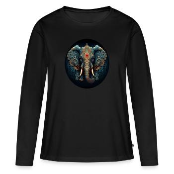 Éléphant Mandala bleu - T-shirt manches longues Premium bio Femme - noir - Devant - Julia (174cm)