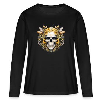 Nectar floral crâne T Shirt Bumblebee Garden - T-shirt manches longues Premium bio Femme - noir - Devant - Julia (174cm)